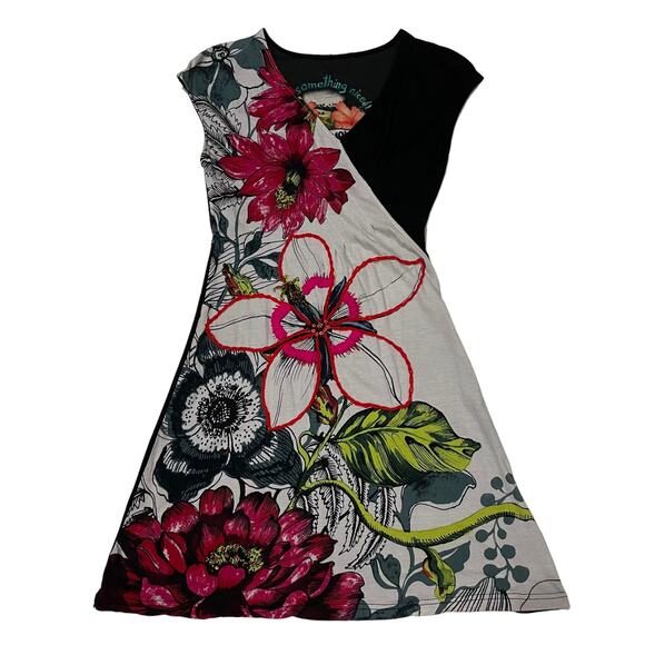 Desigual Graphic A-Line Floral Dress - Black Multi - XS* - Picture 1 of 14